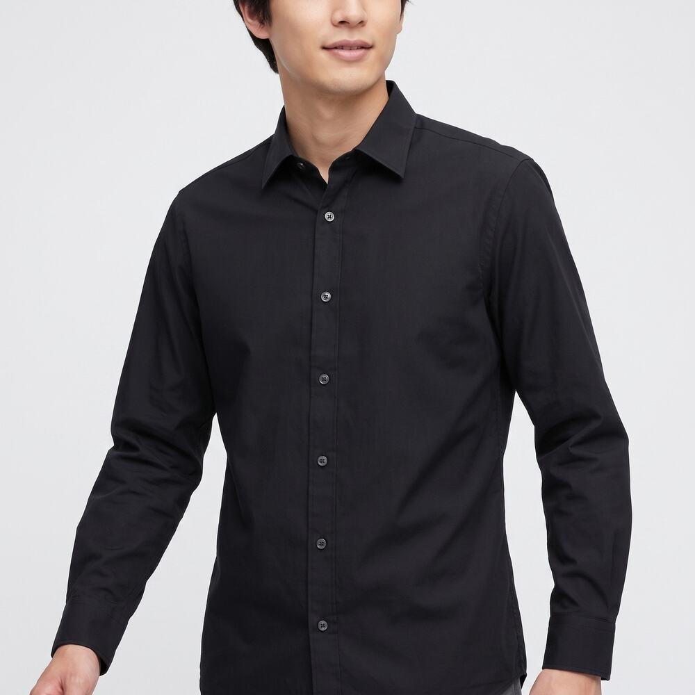 Uniqlo Men's Super Non-Iron Slim Fit Long Sleeve Button Down Shirt Black M